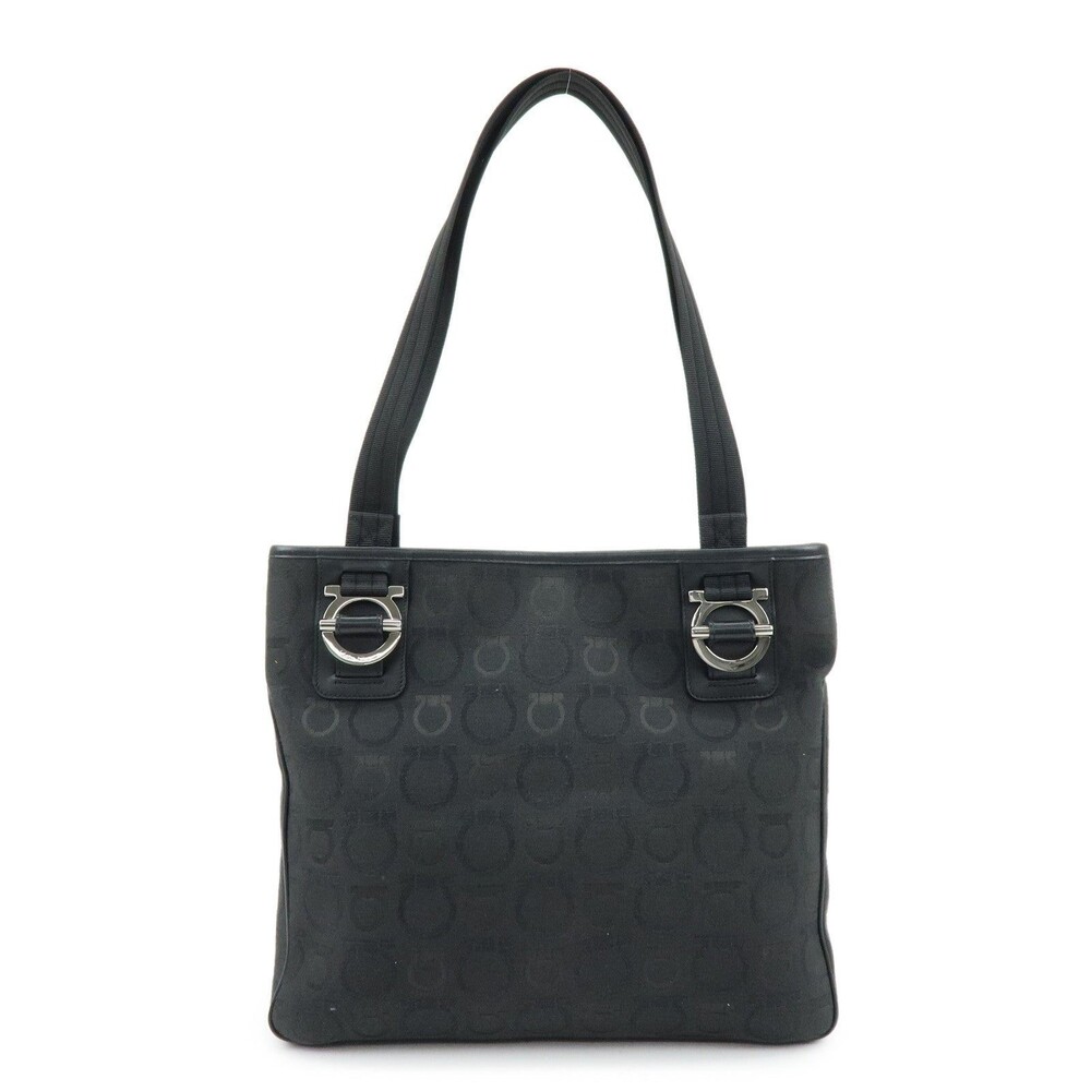 Ferragamo Gancini Canvas Shoulder Bag Black